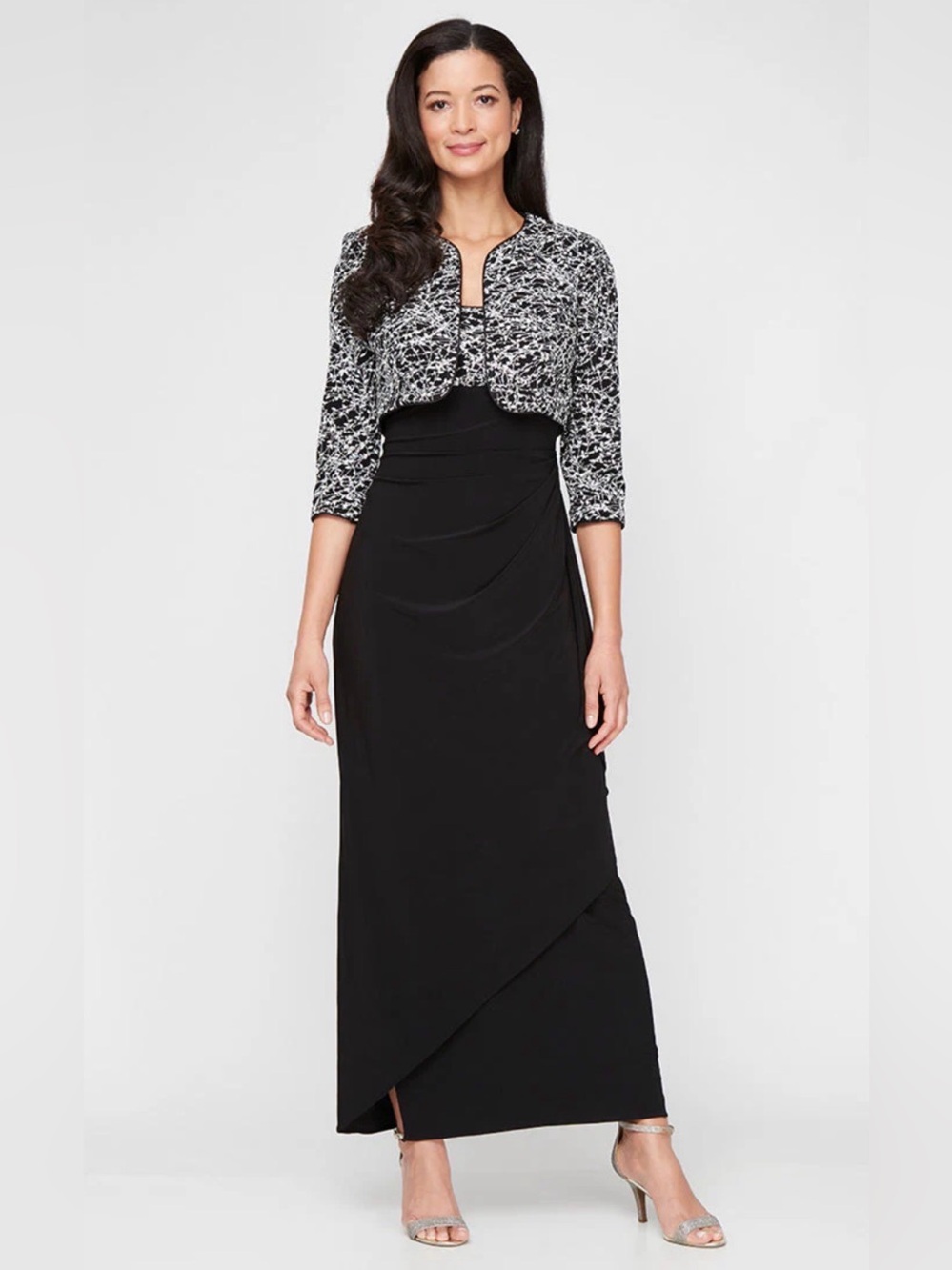 Alex Evening EMPIRE WAIST GLITTER BOLERO JACKET DRESS